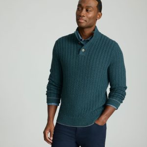 Cable-Knit Button Neck Sweater
